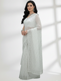 Gold Mukesh Saree on Pure Dull Crinkle Chiffon