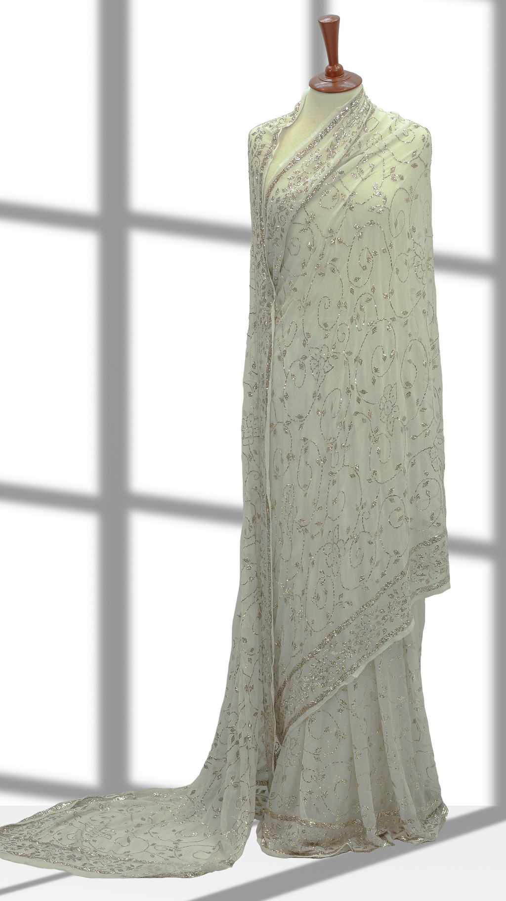 Rose Gold Mukesh Saree on Pure Crinkle Chiffon