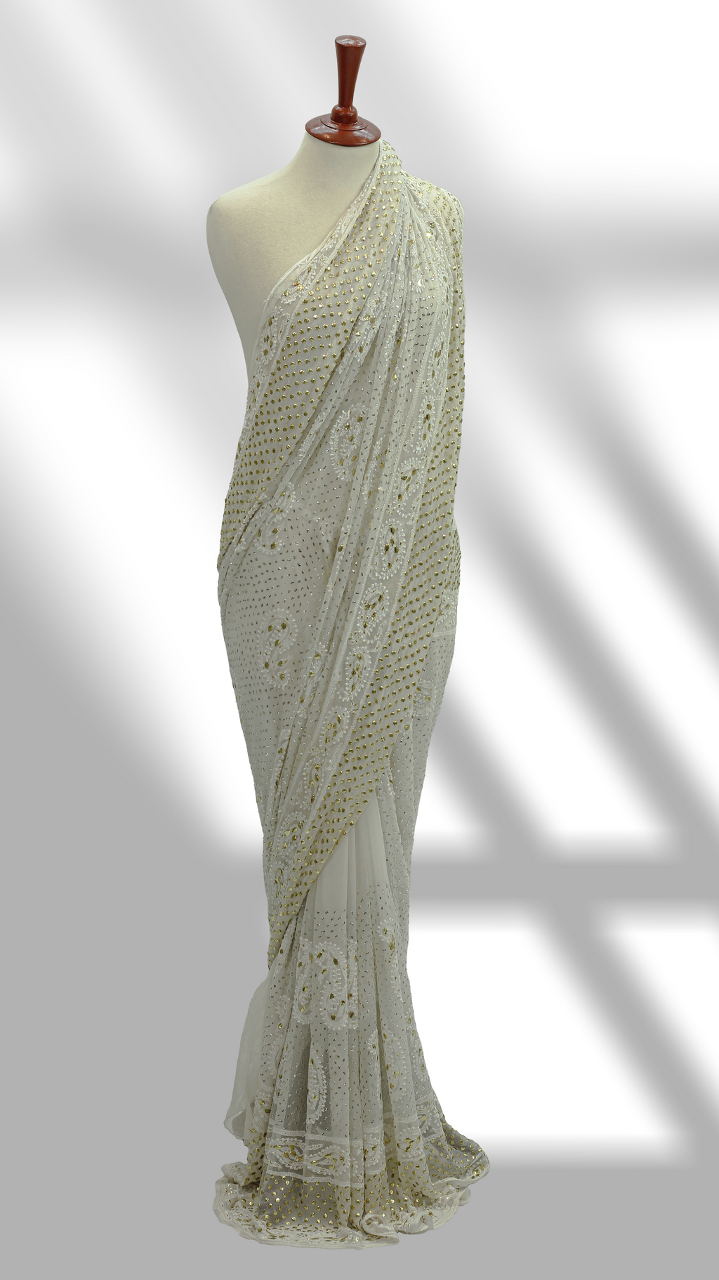 Kamdani Mukesh Saree on Pure Crinkle Chiffon – Gold Mukesh