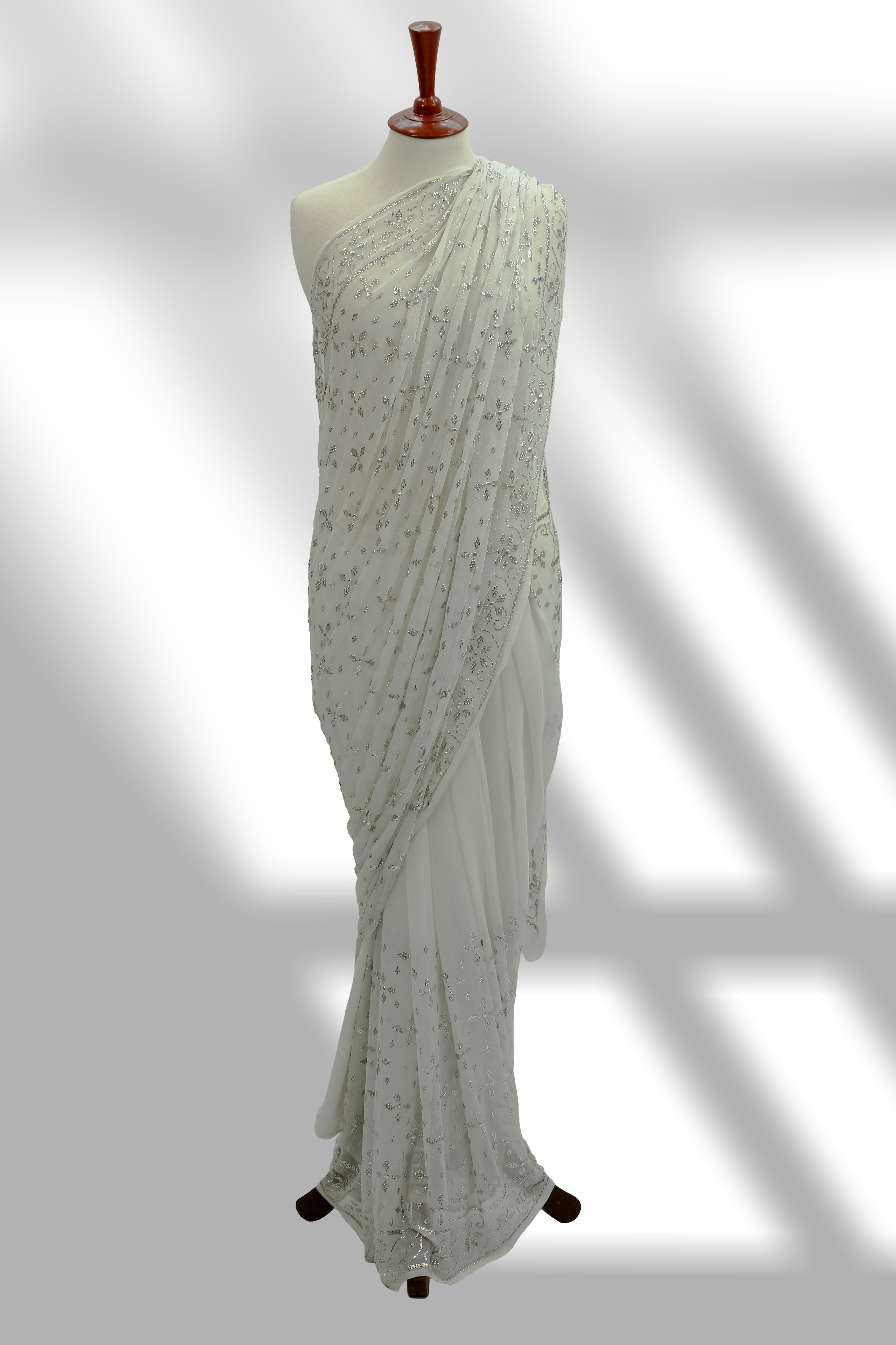 Silver Mukesh Saree on Pure Crinkle Chiffon