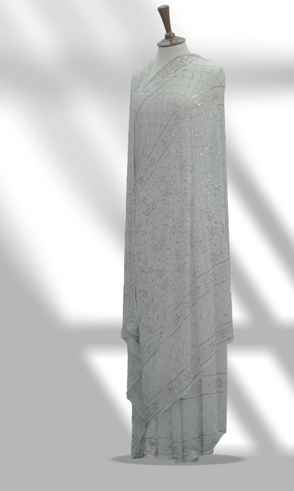Silver Mukesh Saree on Crinkle Chiffon