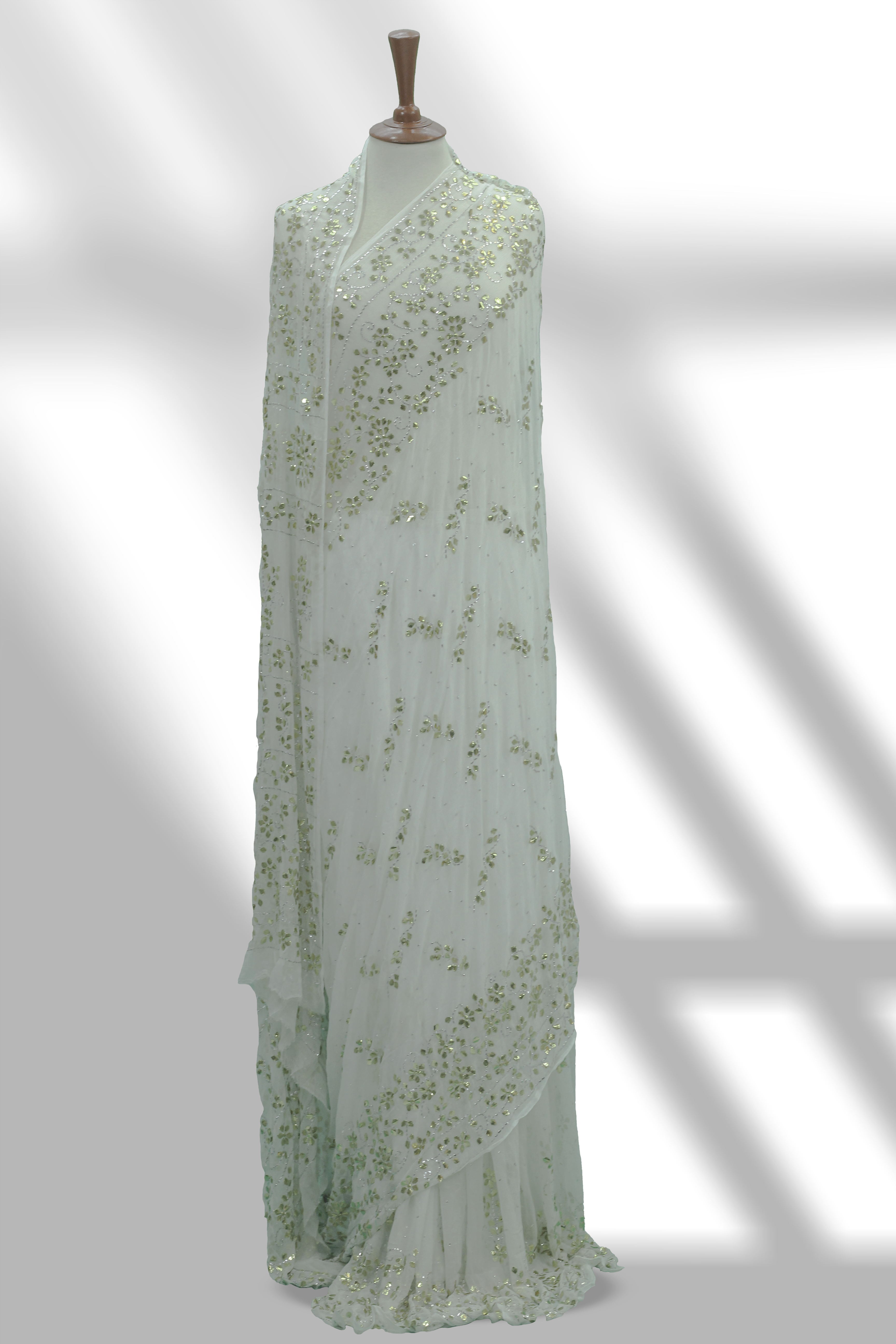Mukesh Saree on Pure Crinkle Chiffon – Gold & Silver Mix