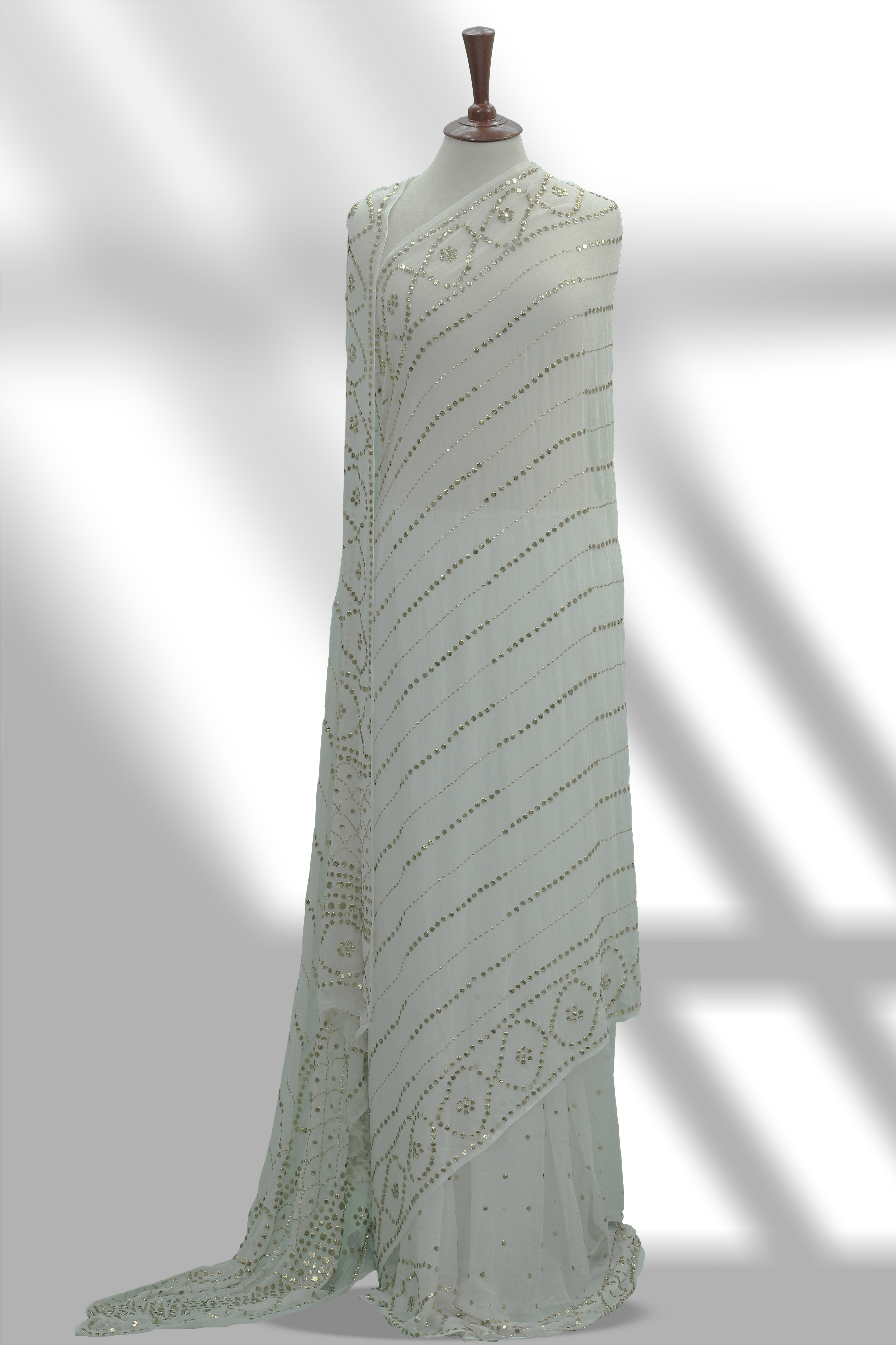 Gold Mukesh Saree on Pure Dull Crinkle Chiffon